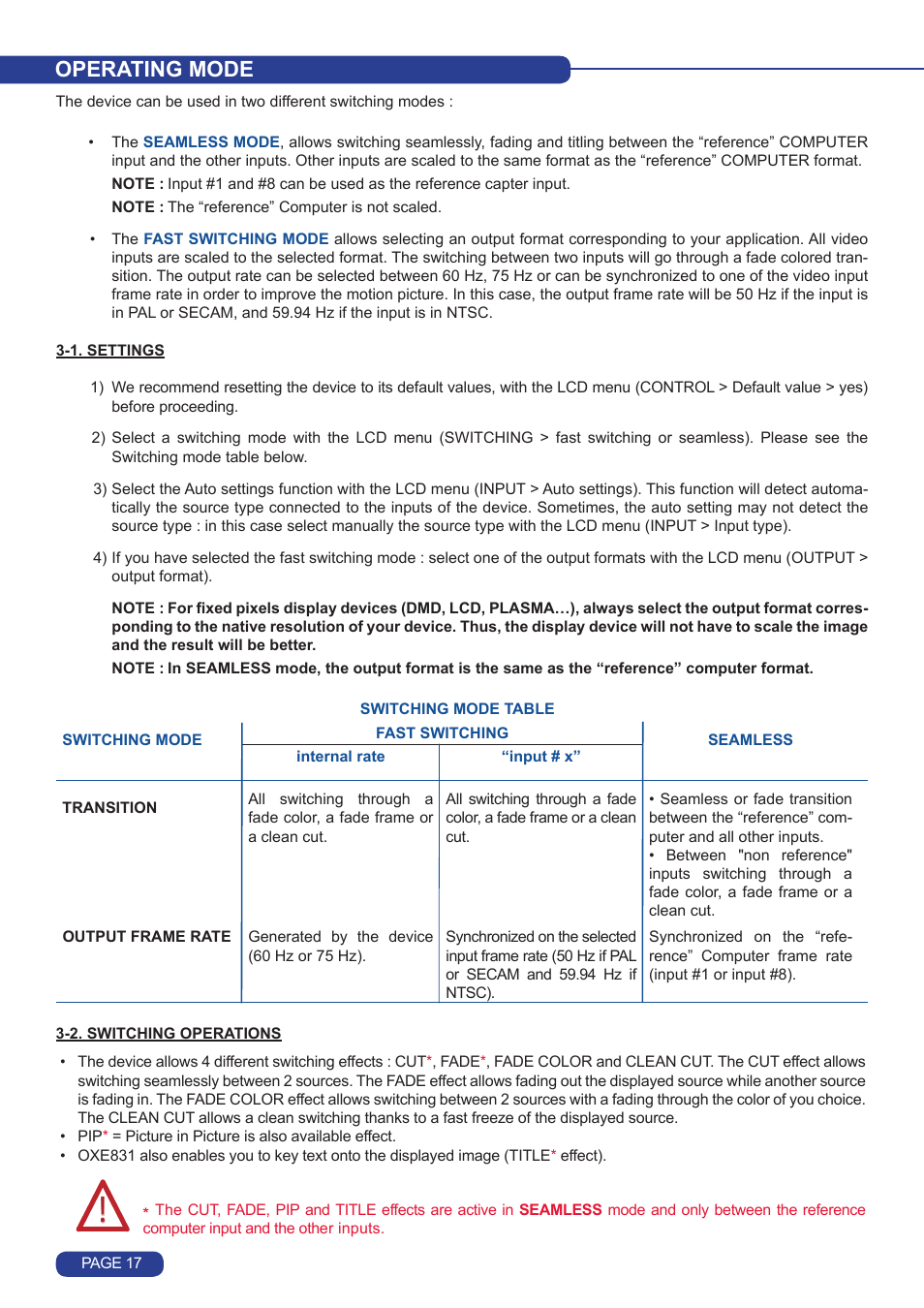 Operating mode | Analog Way Octo Value User Manual | Page 18 / 58