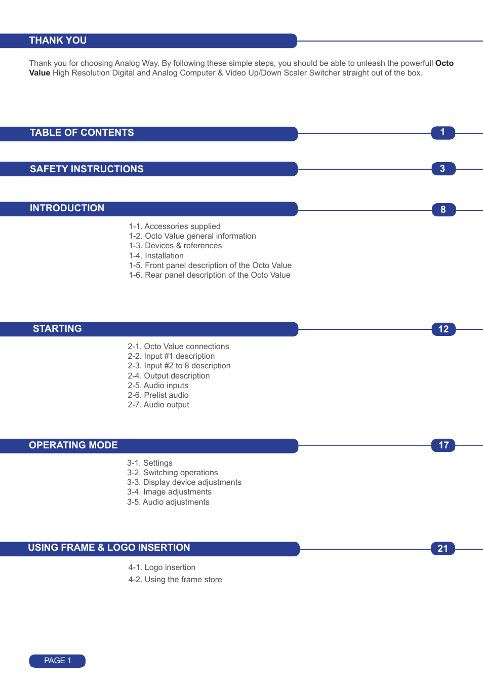 Analog Way Octo Value User Manual | Page 2 / 58