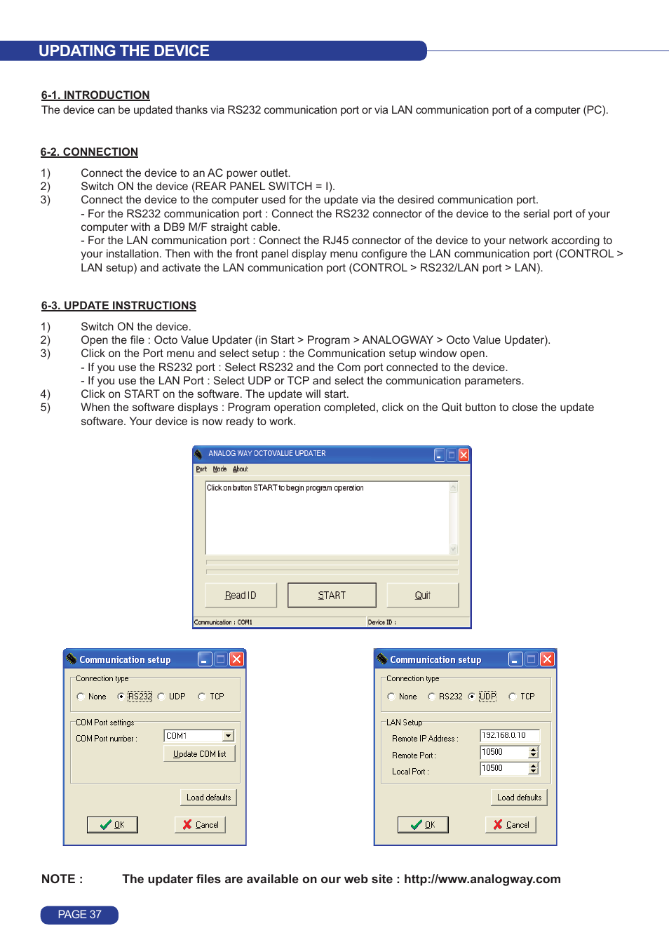 Updating the device | Analog Way Octo Value User Manual | Page 38 / 58