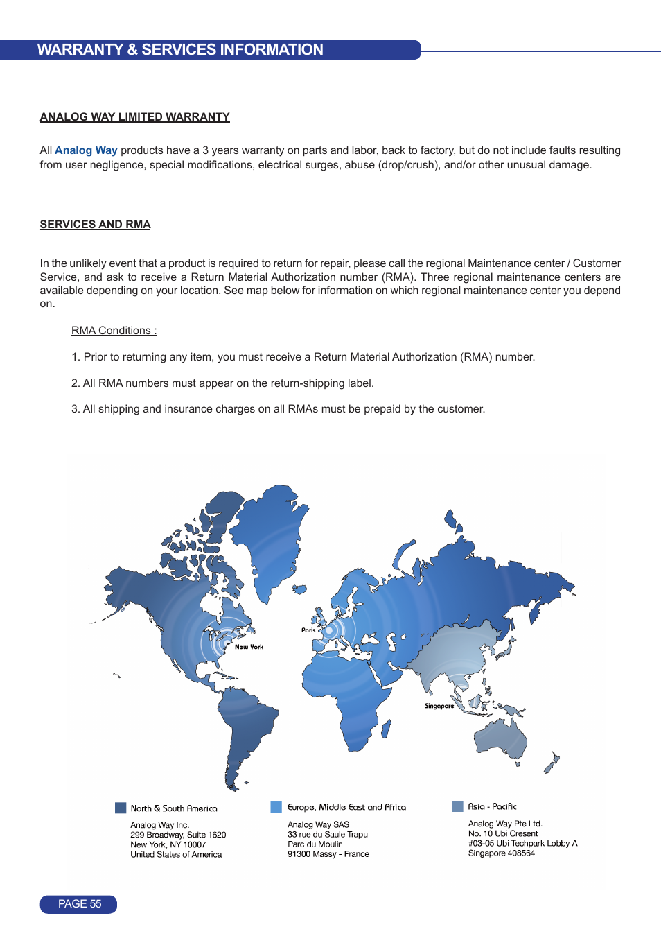 Warranty & services information | Analog Way Octo Value User Manual | Page 56 / 58
