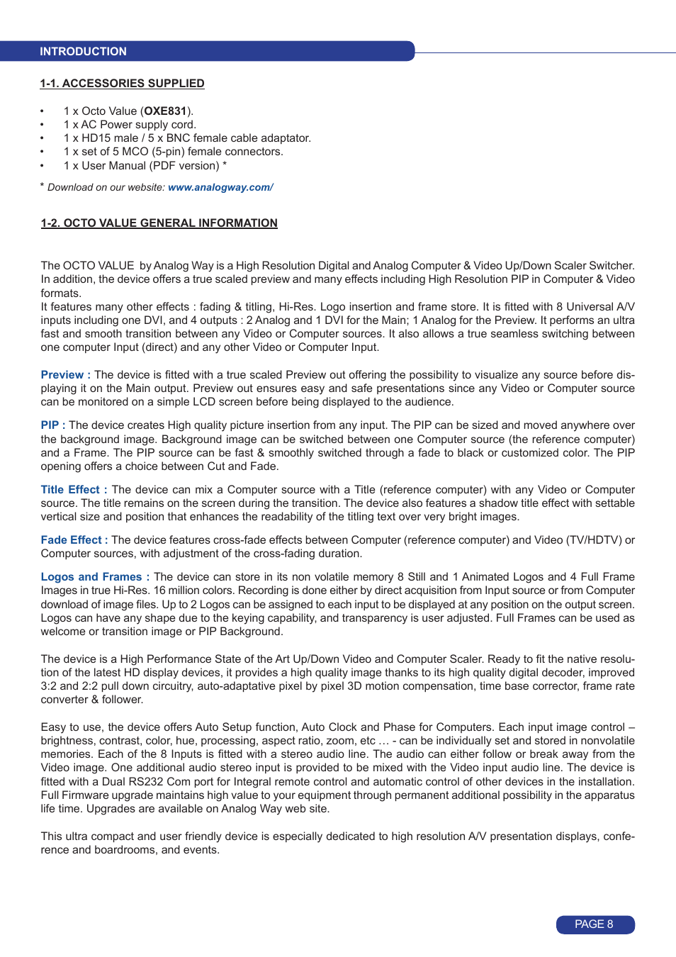 Analog Way Octo Value User Manual | Page 9 / 58