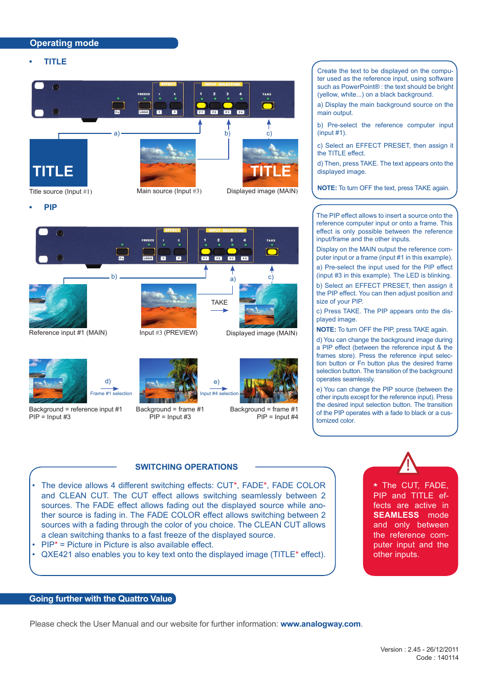 Title | Analog Way Quattro Value User Manual | Page 4 / 4