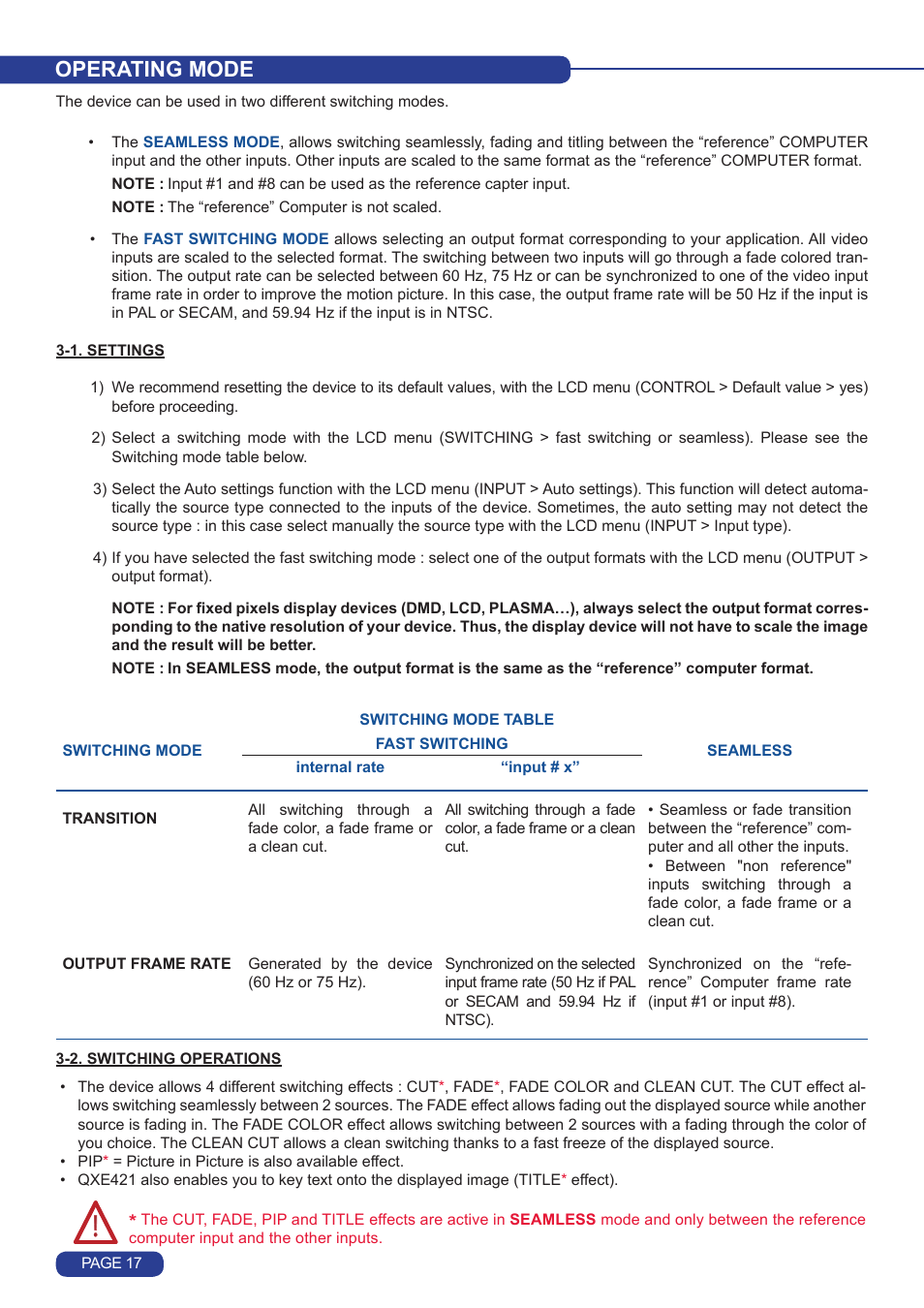 Operating mode | Analog Way Quattro Value User Manual | Page 18 / 58