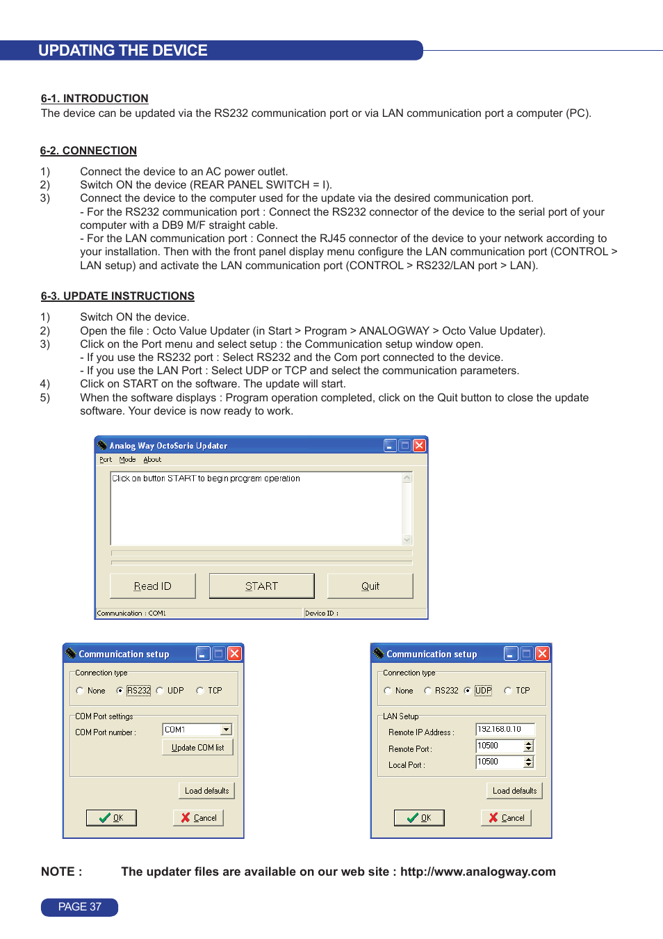Updating the device | Analog Way Quattro Value User Manual | Page 38 / 58