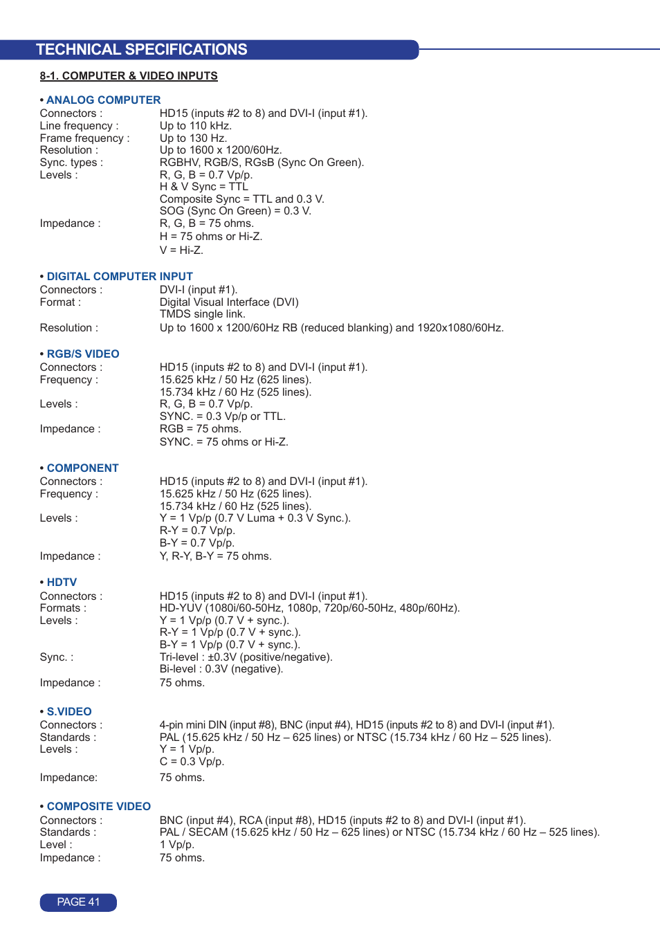 Technical specifications | Analog Way Quattro Value User Manual | Page 42 / 58