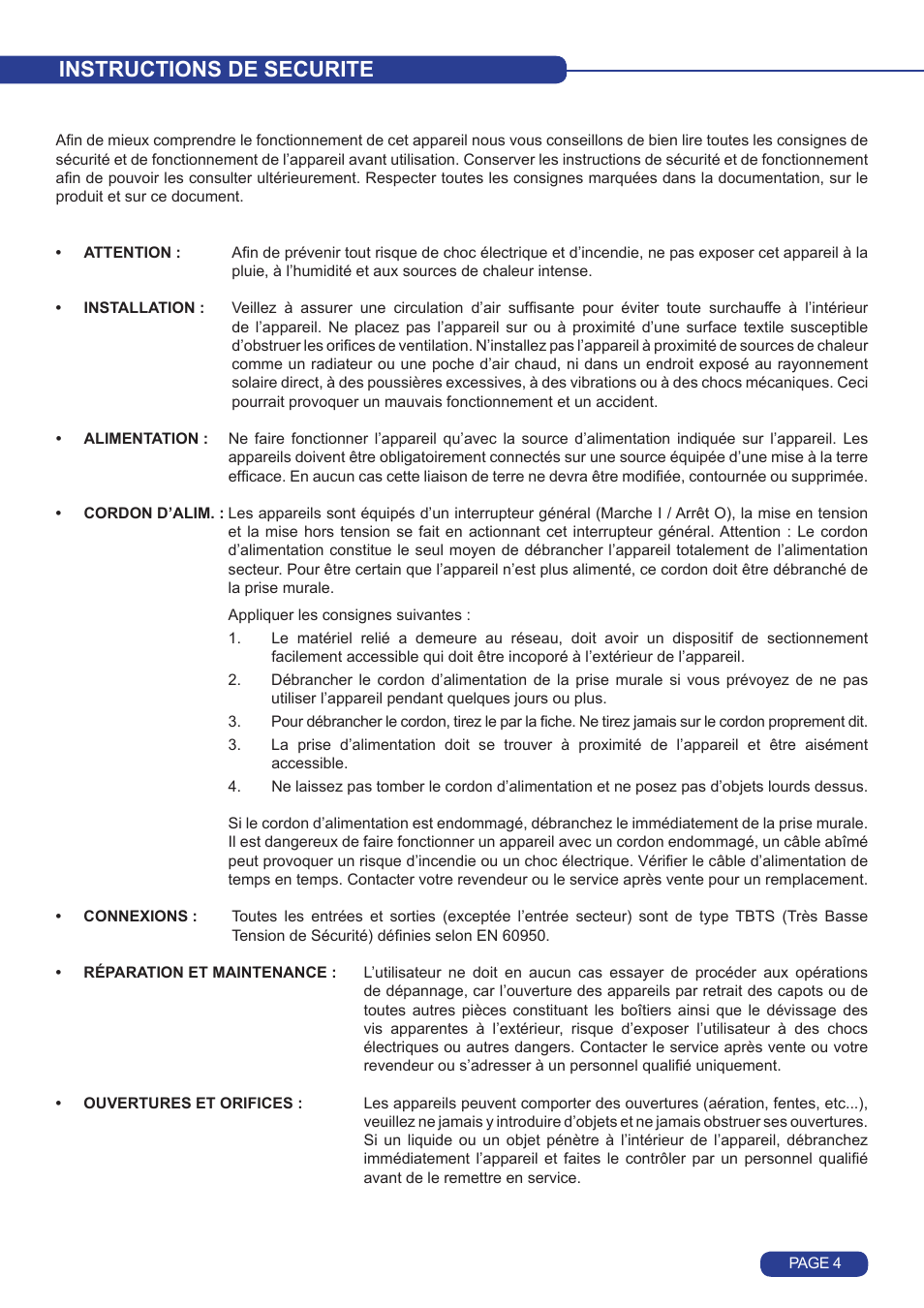 Instructions de securite | Analog Way Quattro Value User Manual | Page 5 / 58