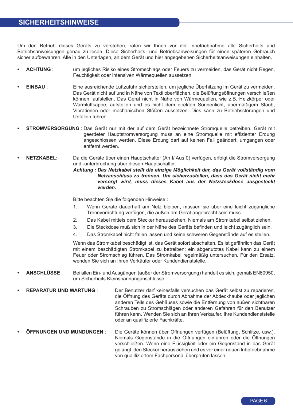 Sicherheitshinweise | Analog Way Quattro Value User Manual | Page 7 / 58