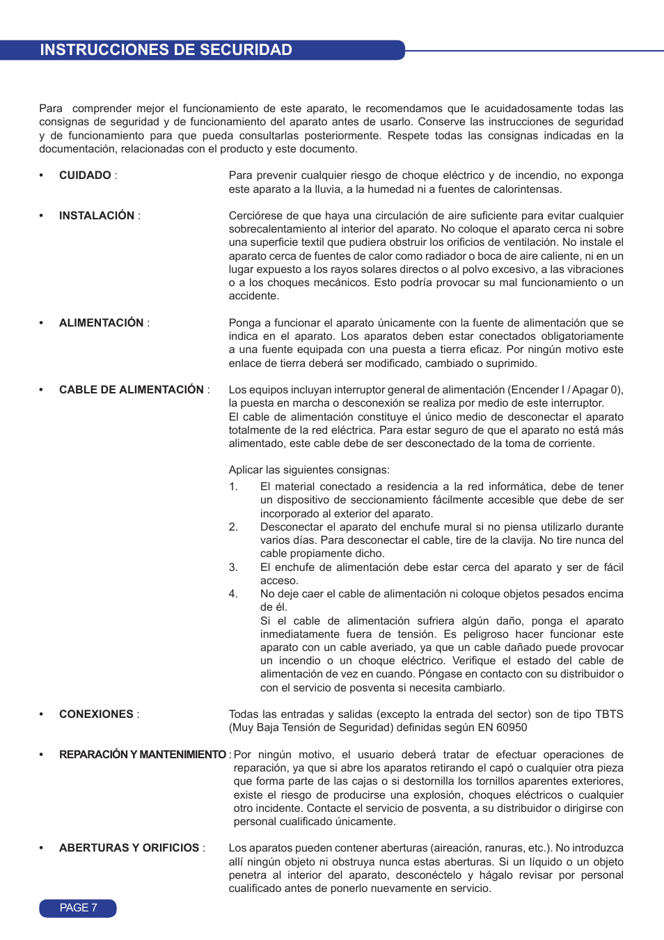 Instrucciones de securidad | Analog Way Quattro Value User Manual | Page 8 / 58
