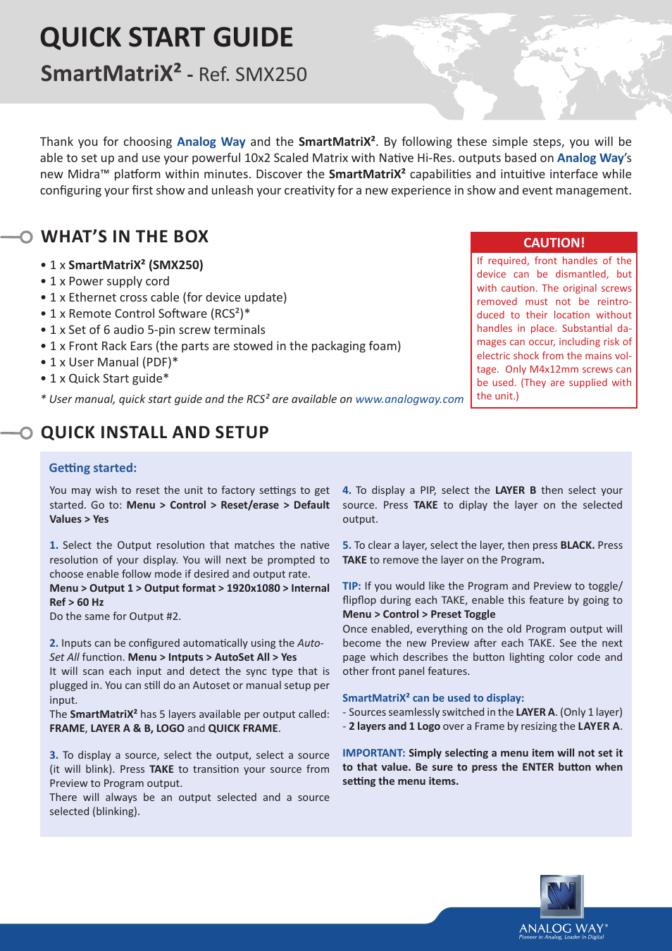 Analog Way SmartMatriX2 User Manual | 4 pages