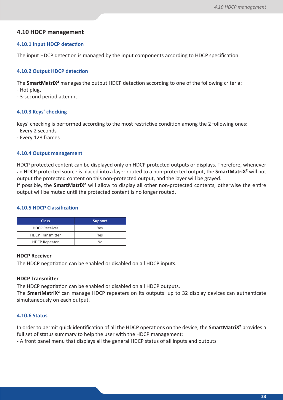 10 hdcp management, 1 input hdcp detection, 2 output hdcp detection | 3 keys’ checking, 4 output management, 5 hdcp classification, 6 status | Analog Way SmartMatriX2 User Manual | Page 23 / 99