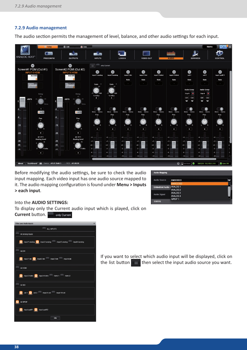 9 audio management | Analog Way SmartMatriX2 User Manual | Page 38 / 99