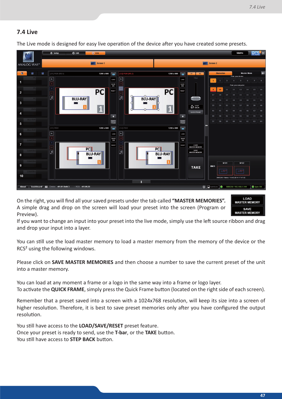 4 live | Analog Way SmartMatriX2 User Manual | Page 47 / 99