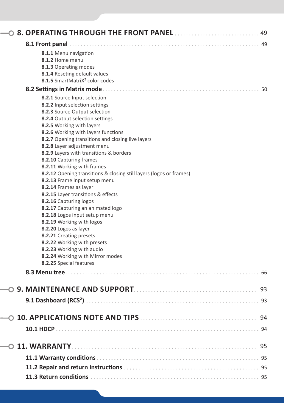 Operating through the front panel | Analog Way SmartMatriX2 User Manual | Page 5 / 99
