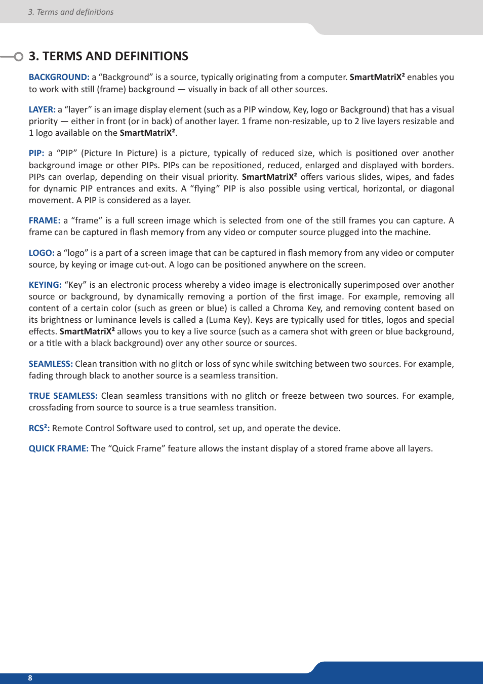 Terms and definitions | Analog Way SmartMatriX2 User Manual | Page 8 / 99