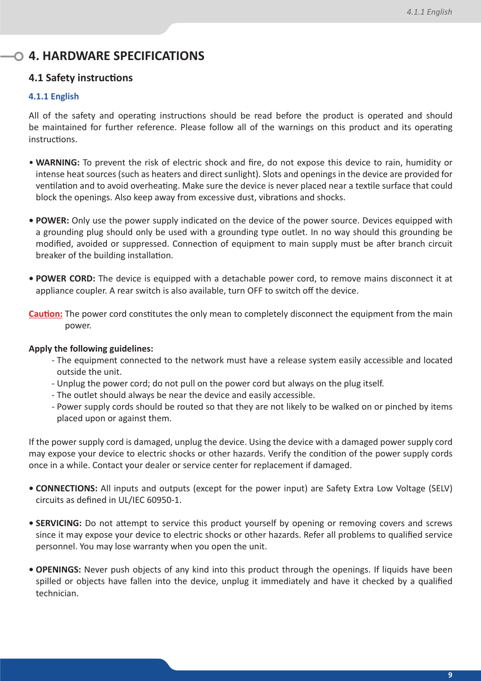 Hardware specifications, 1 safety instructions, 1 english | Analog Way SmartMatriX2 User Manual | Page 9 / 99