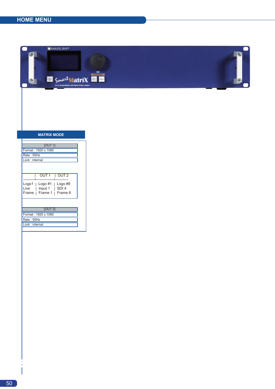 Home menu | Analog Way Smart MatriX User Manual | Page 52 / 75