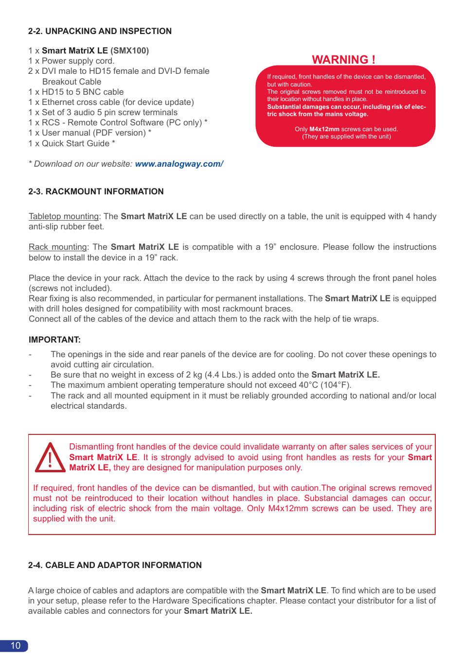 Warning | Analog Way Smart MatriX LE User Manual | Page 11 / 56