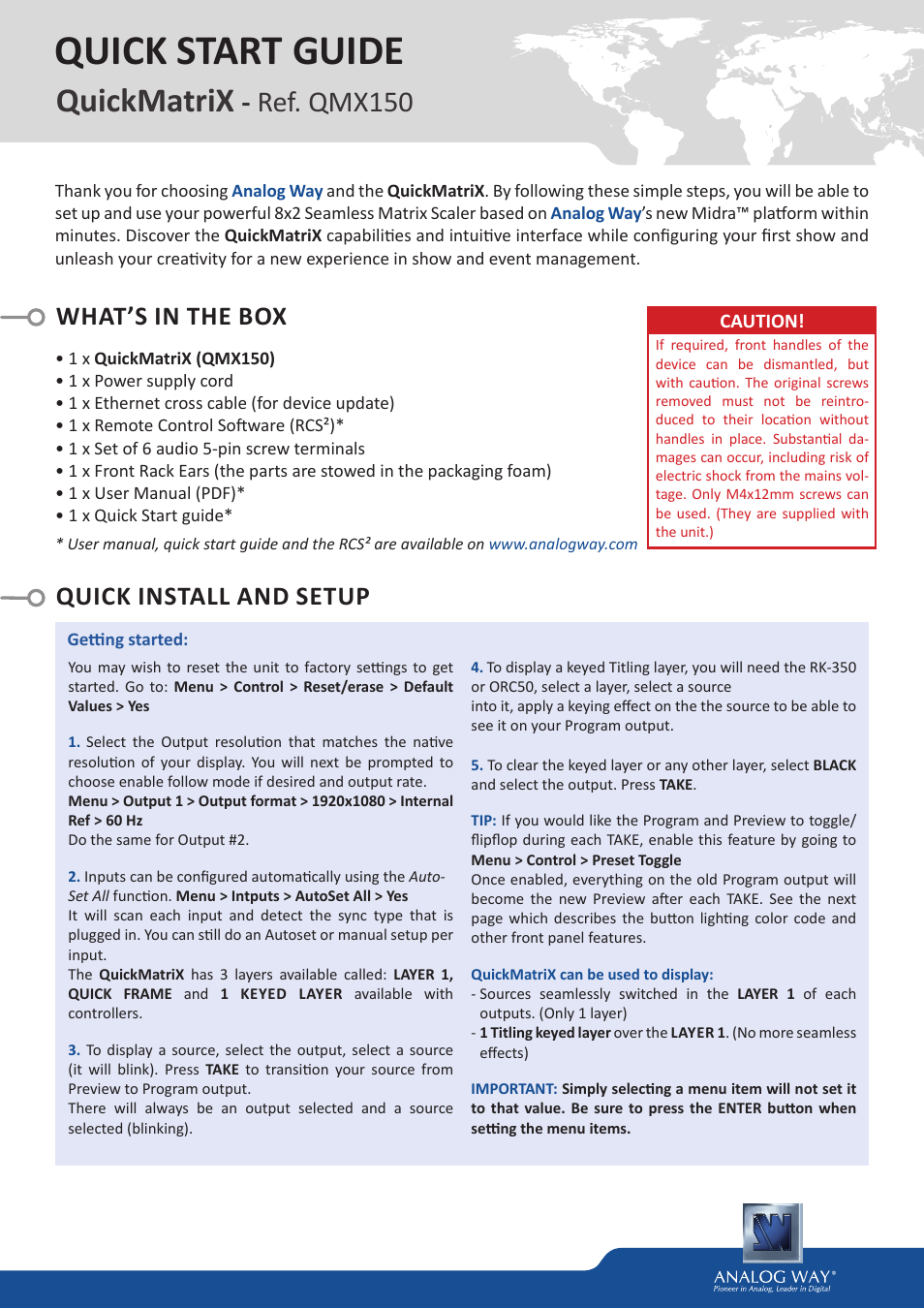 Analog Way QuickMatriX User Manual | 4 pages