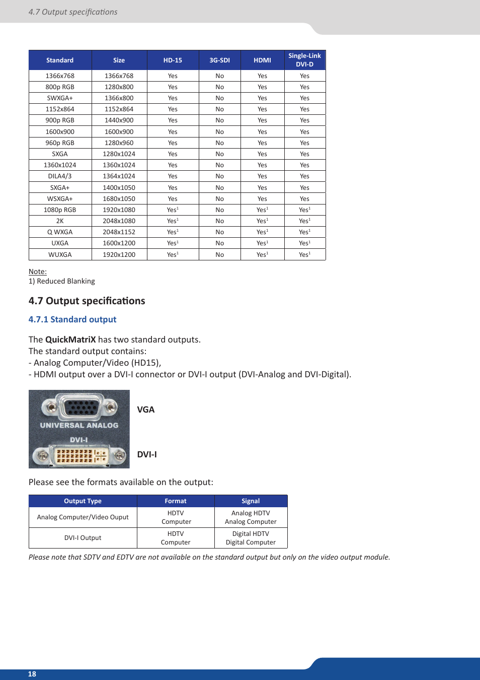 7 output specifications, 1 standard output | Analog Way QuickMatriX User Manual | Page 18 / 87