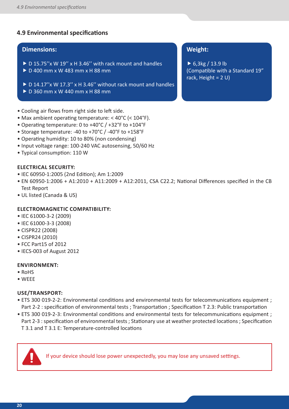9 environmental specifications | Analog Way QuickMatriX User Manual | Page 20 / 87