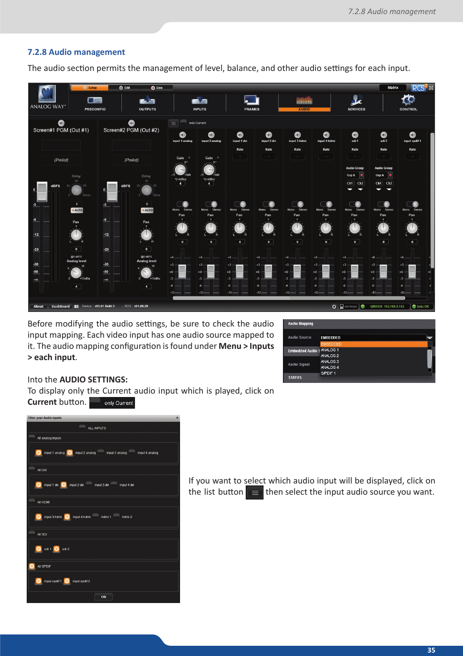 8 audio management | Analog Way QuickMatriX User Manual | Page 35 / 87