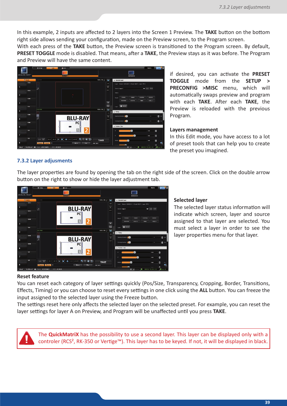 2 layer adjusments | Analog Way QuickMatriX User Manual | Page 39 / 87