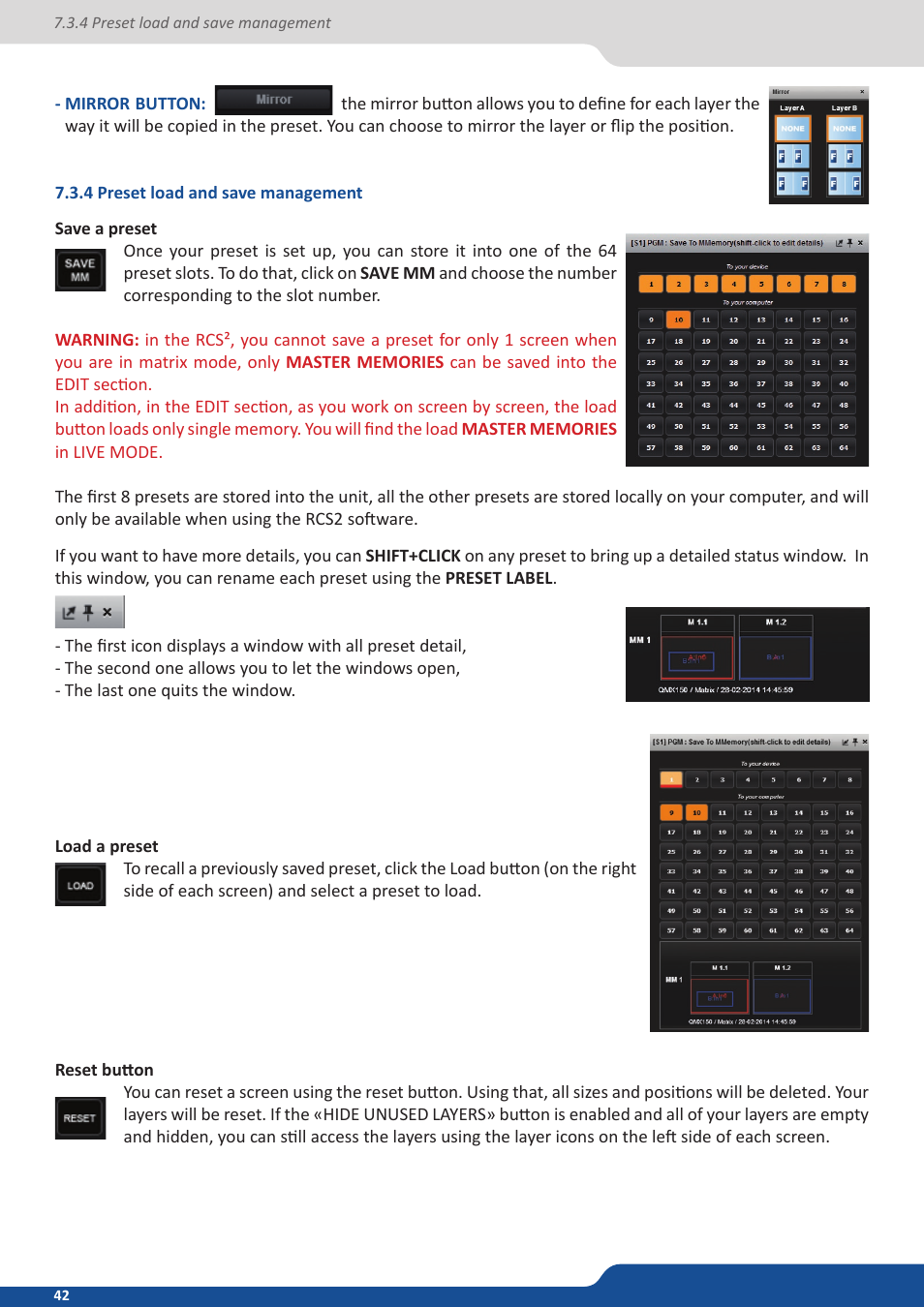 4 preset load and save management | Analog Way QuickMatriX User Manual | Page 42 / 87