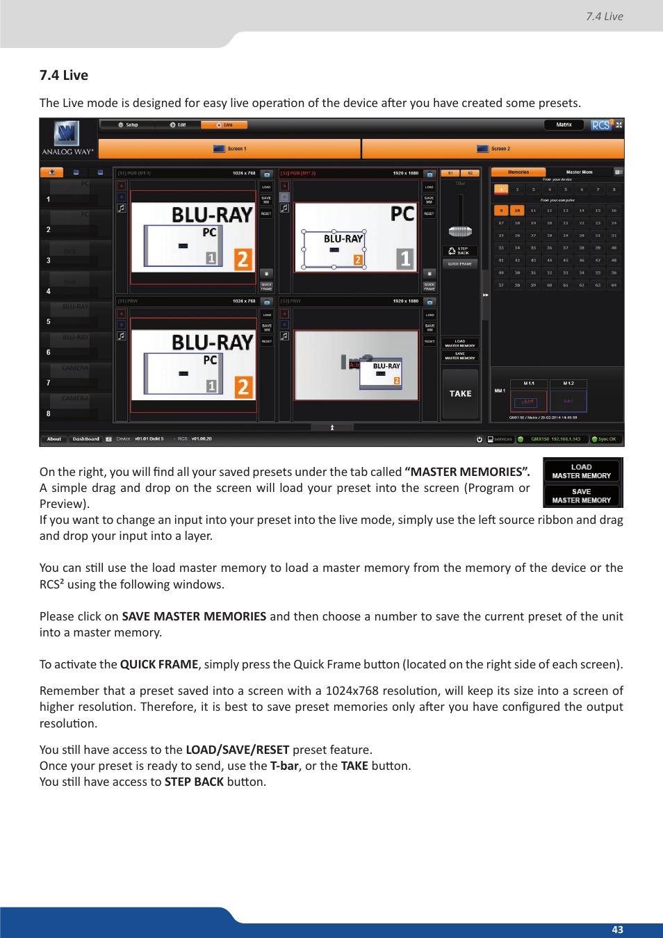 4 live | Analog Way QuickMatriX User Manual | Page 43 / 87
