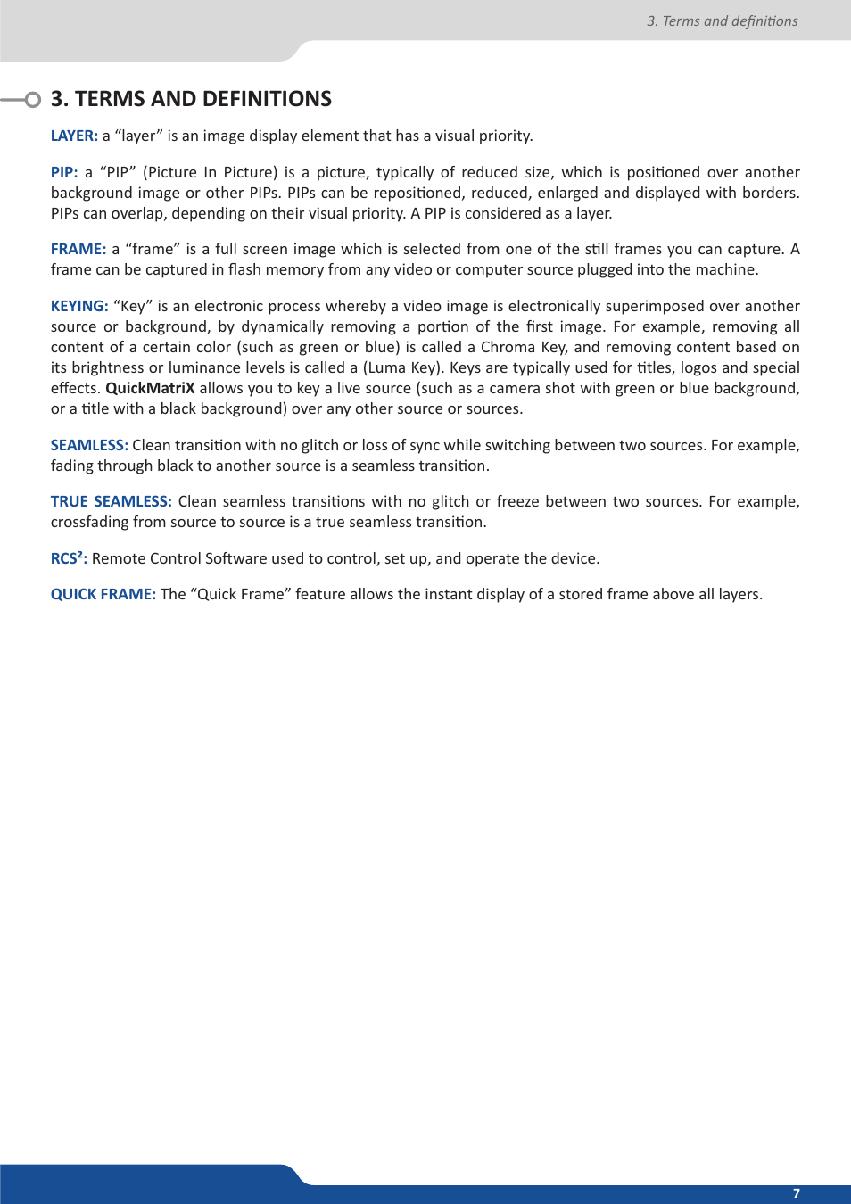 Terms and definitions | Analog Way QuickMatriX User Manual | Page 7 / 87