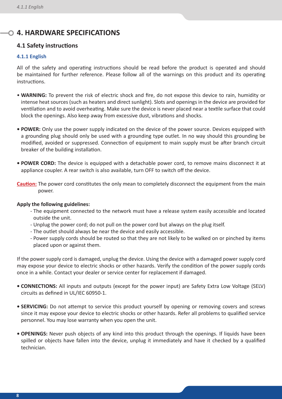 Hardware specifications, 1 safety instructions, 1 english | Analog Way QuickMatriX User Manual | Page 8 / 87