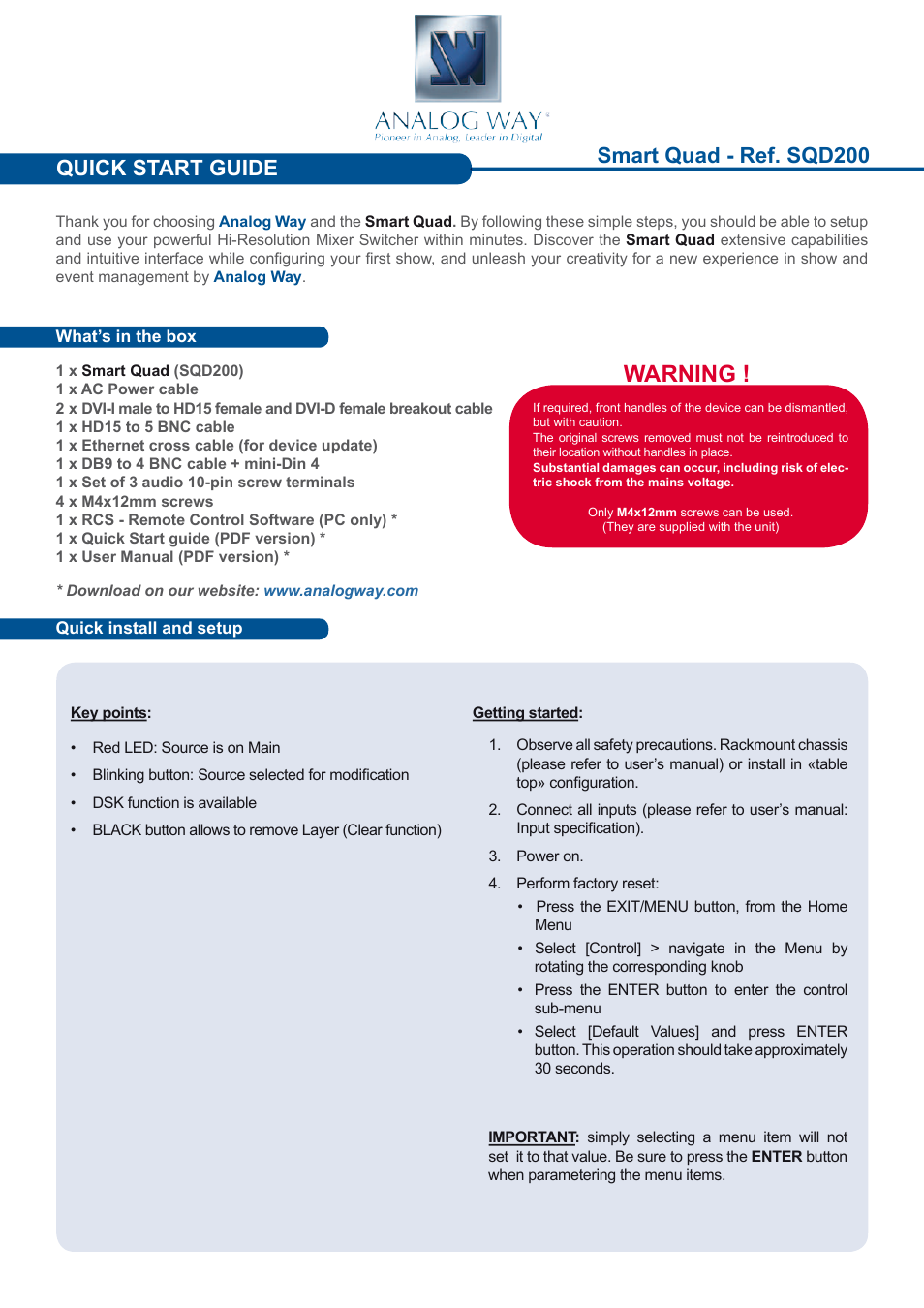 Analog Way Smart Quad User Manual | 4 pages