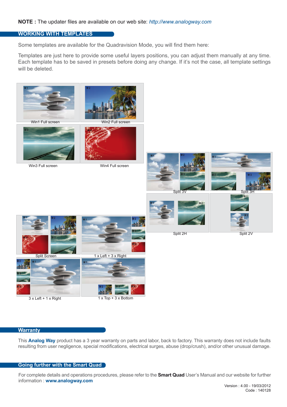 Working with templates warranty | Analog Way Smart Quad User Manual | Page 4 / 4
