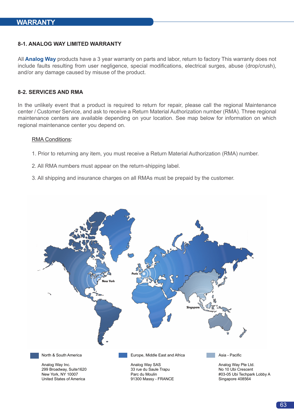 Warranty | Analog Way Smart Quad User Manual | Page 65 / 68
