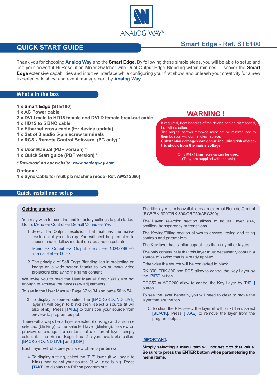 Analog Way Smart Edge User Manual | 4 pages