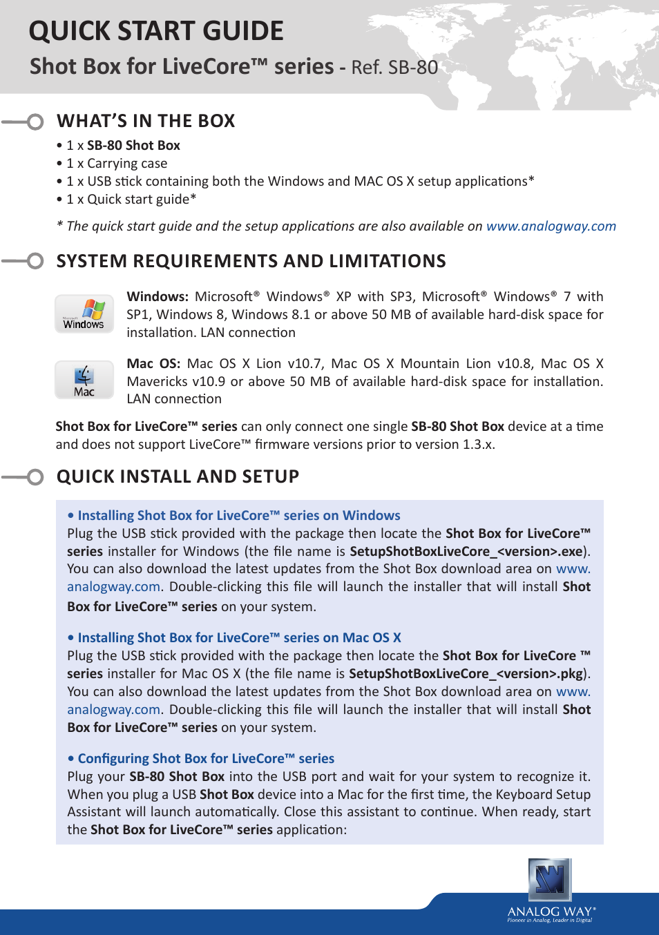 Analog Way Shot Box - LiveCore platform User Manual | 4 pages