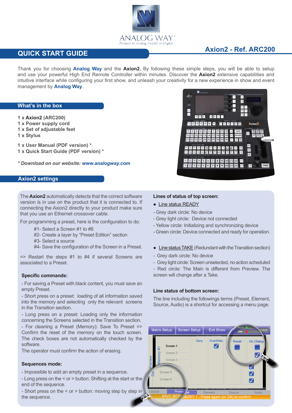 Analog Way Axion2 User Manual | 4 pages