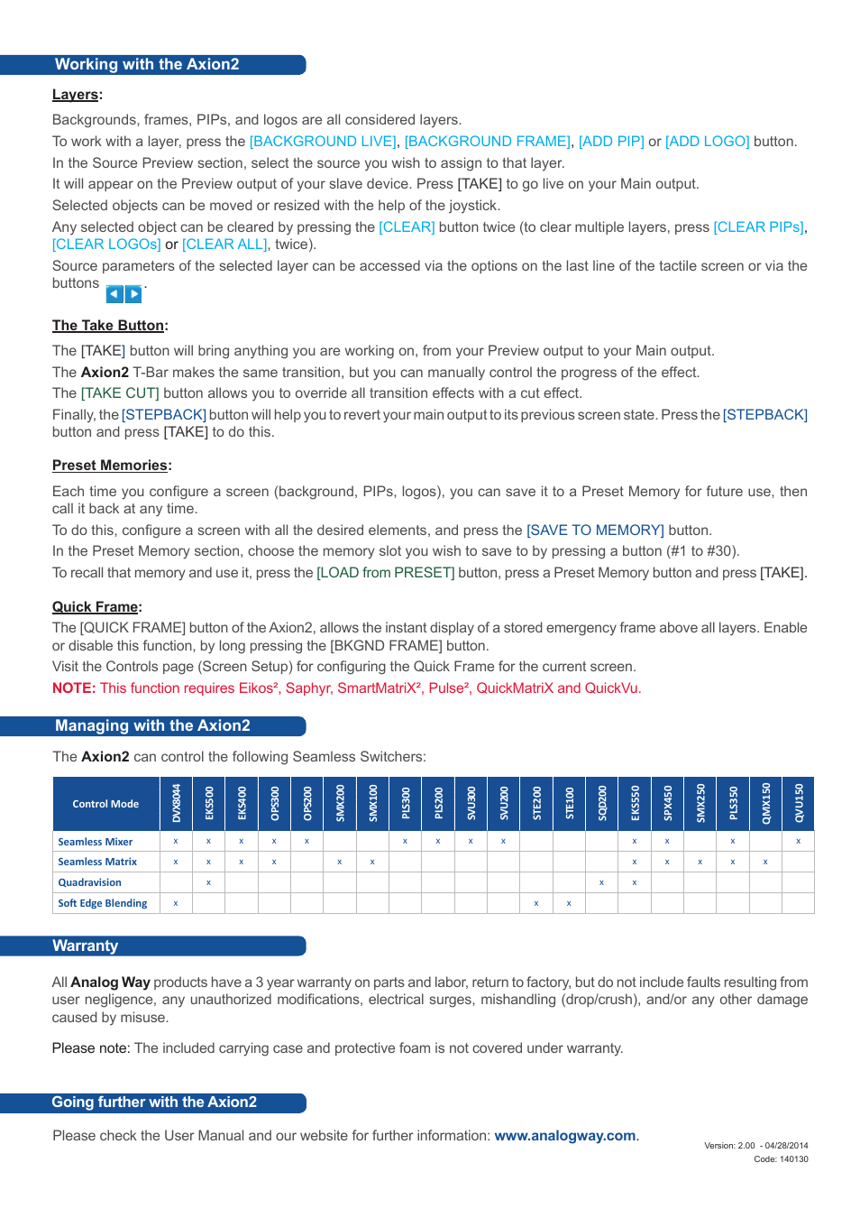 Analog Way Axion2 User Manual | Page 4 / 4