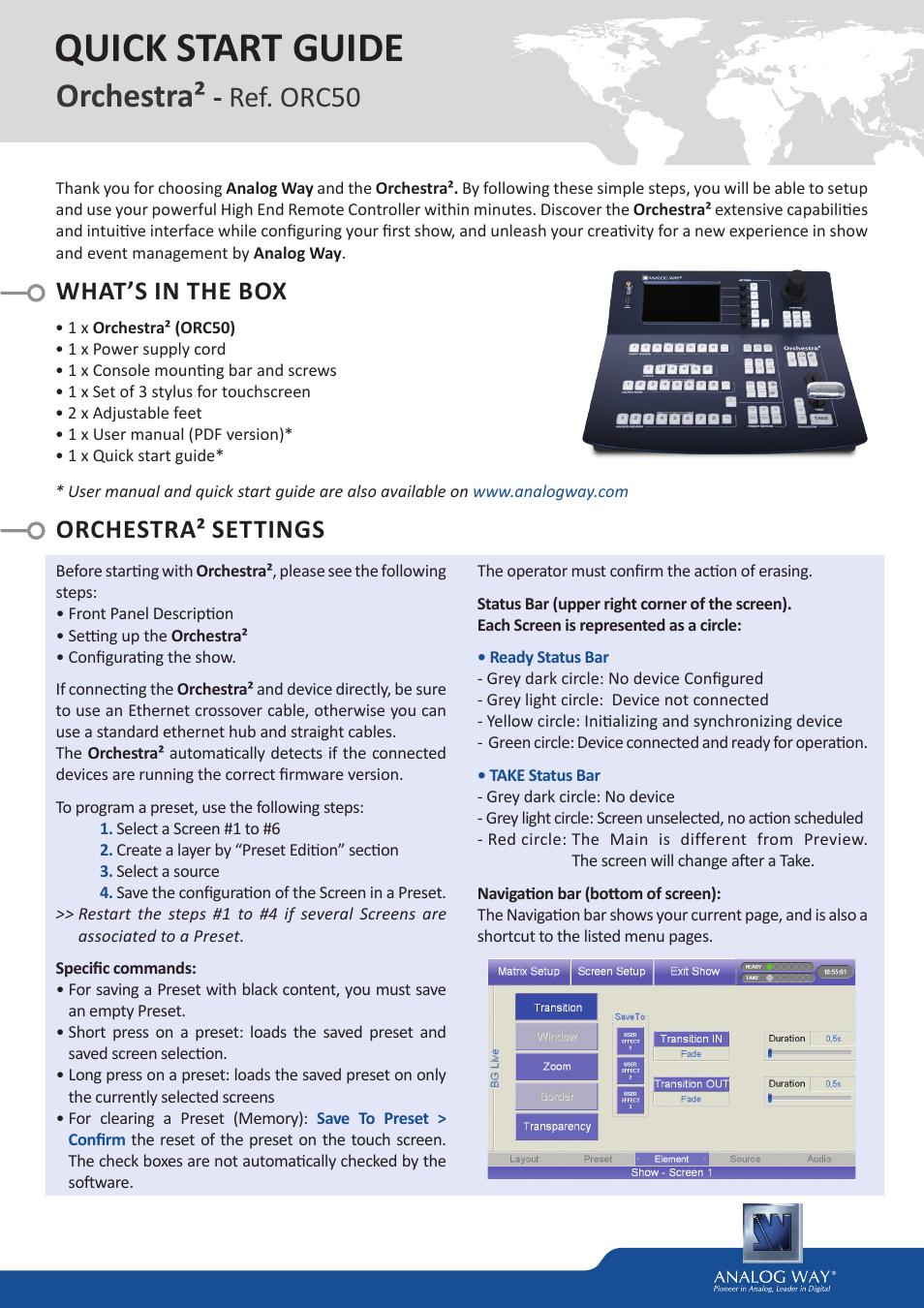 Analog Way Orchestra2 User Manual | 4 pages