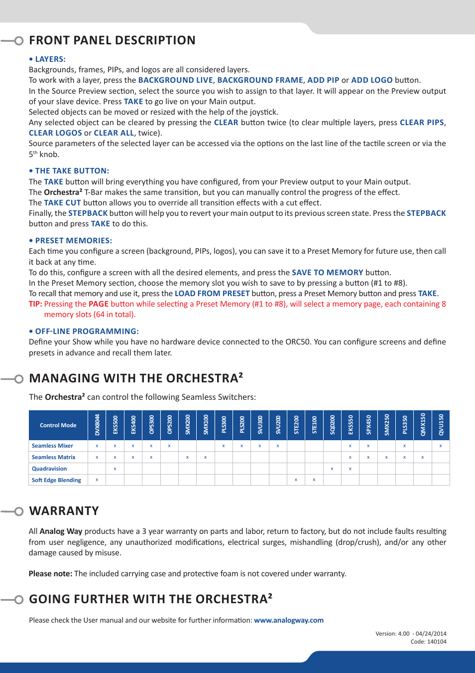 Analog Way Orchestra2 User Manual | Page 4 / 4