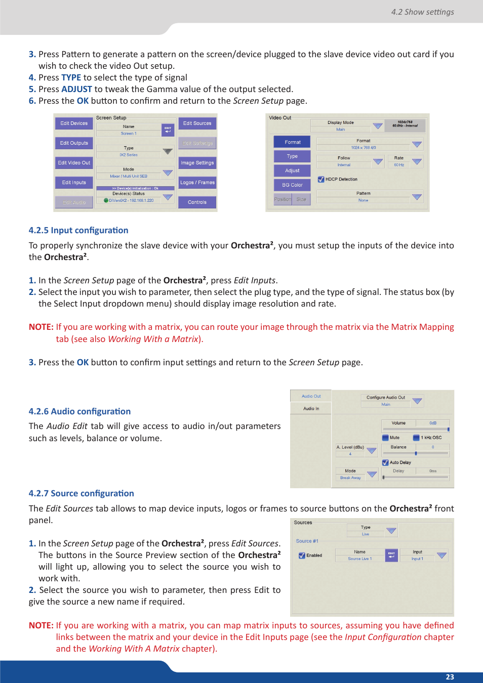 5 input configuration, 6 audio configuration, 7 source configuration | Analog Way Orchestra2 User Manual | Page 23 / 48