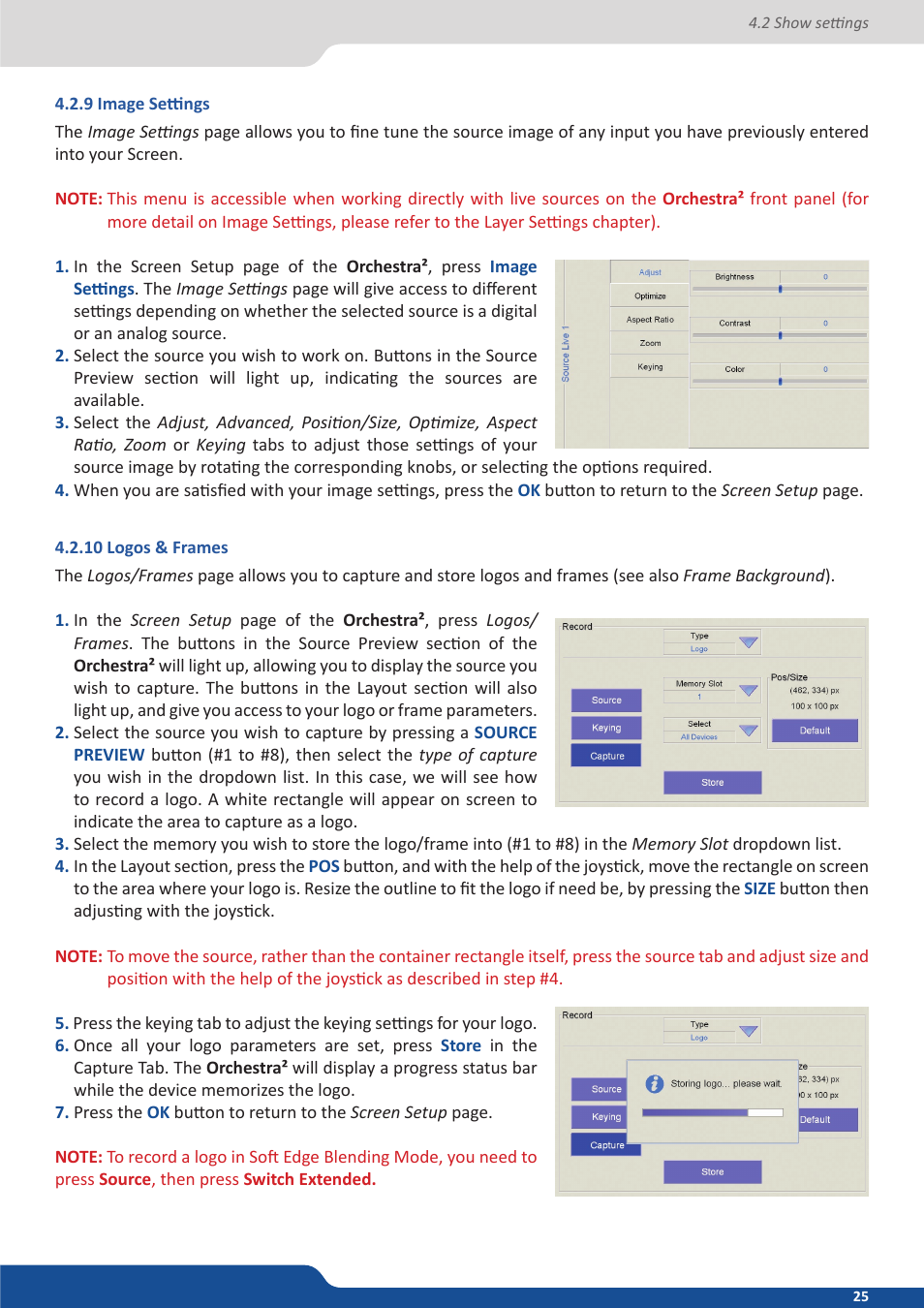 9 image settings, 10 logos & frames | Analog Way Orchestra2 User Manual | Page 25 / 48