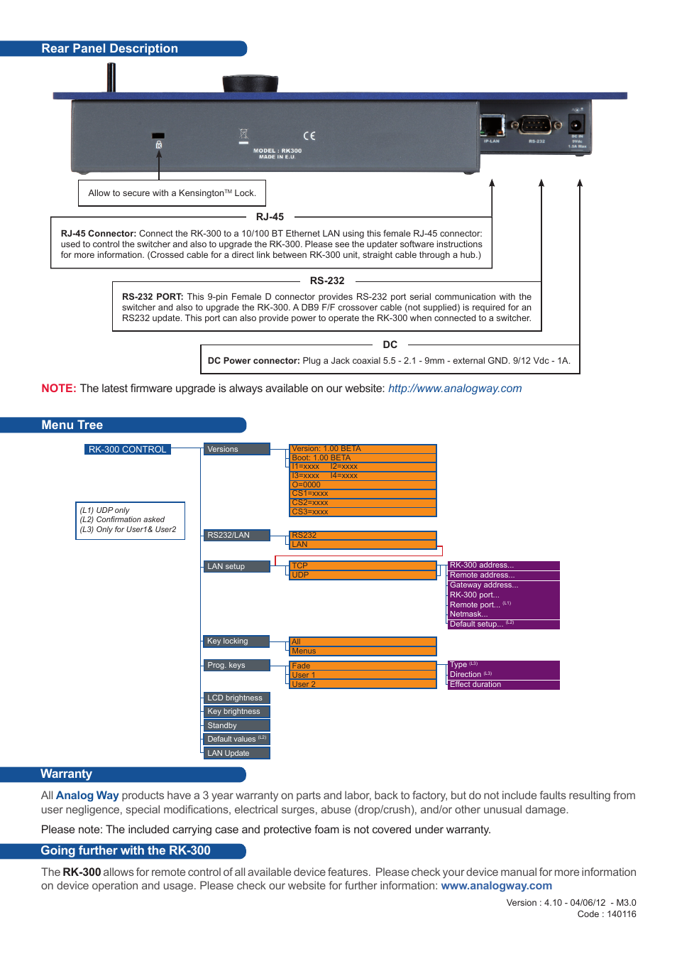 Warranty | Analog Way RK-300 User Manual | Page 4 / 4