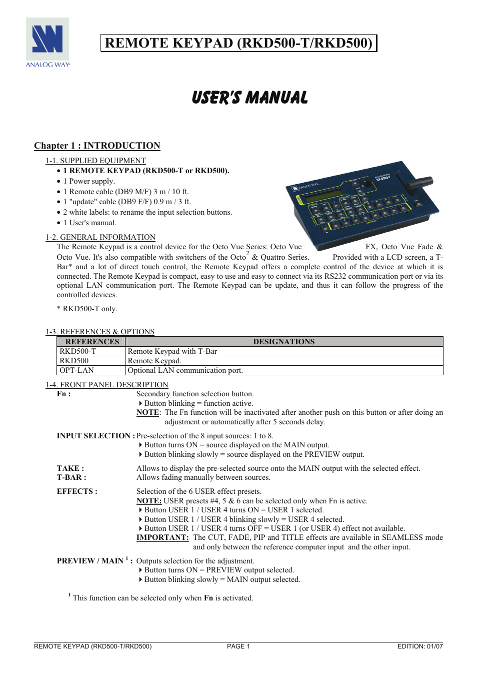 Analog Way RKD500-T User Manual | 3 pages