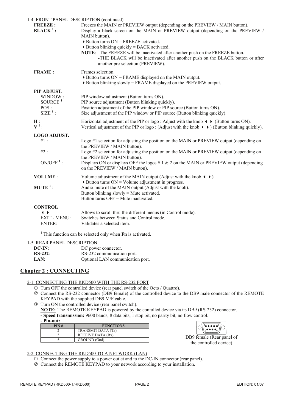 Chapter 2 : connecting | Analog Way RKD500-T User Manual | Page 2 / 3