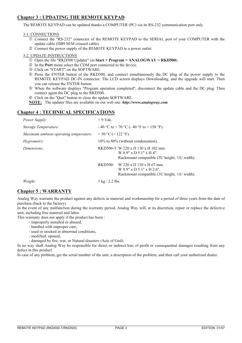 Analog Way RKD500-T User Manual | Page 3 / 3