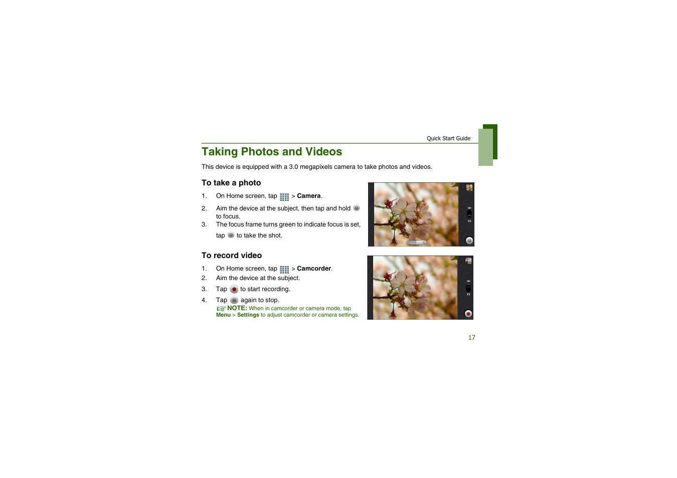 Taking photos and videos, To take a photo, To record video | CAMANGI FM600 User Manual | Page 20 / 28
