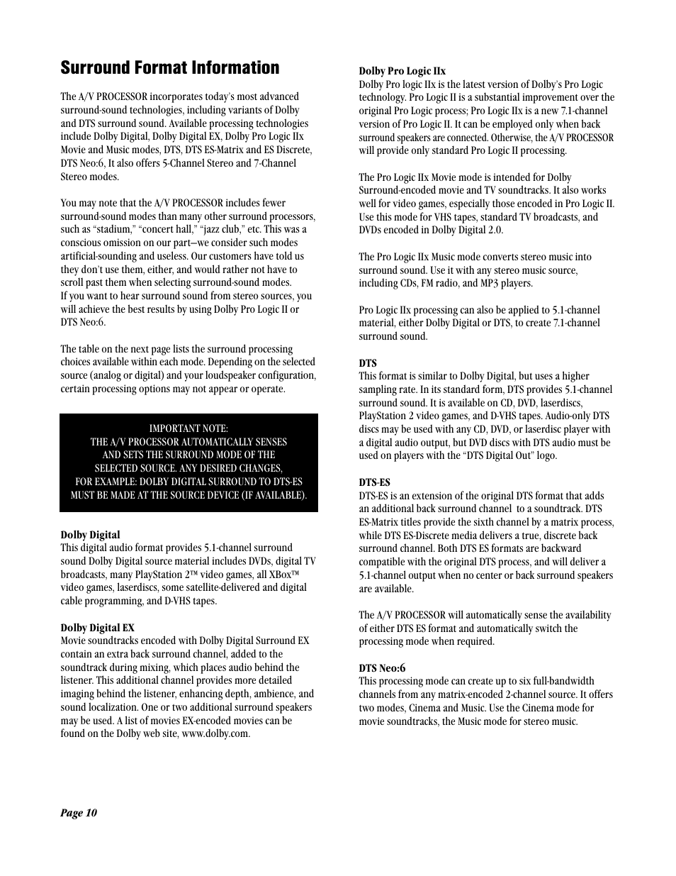 Surround format information | ATI Amplifier Technologies ATP8700 User Manual | Page 10 / 36