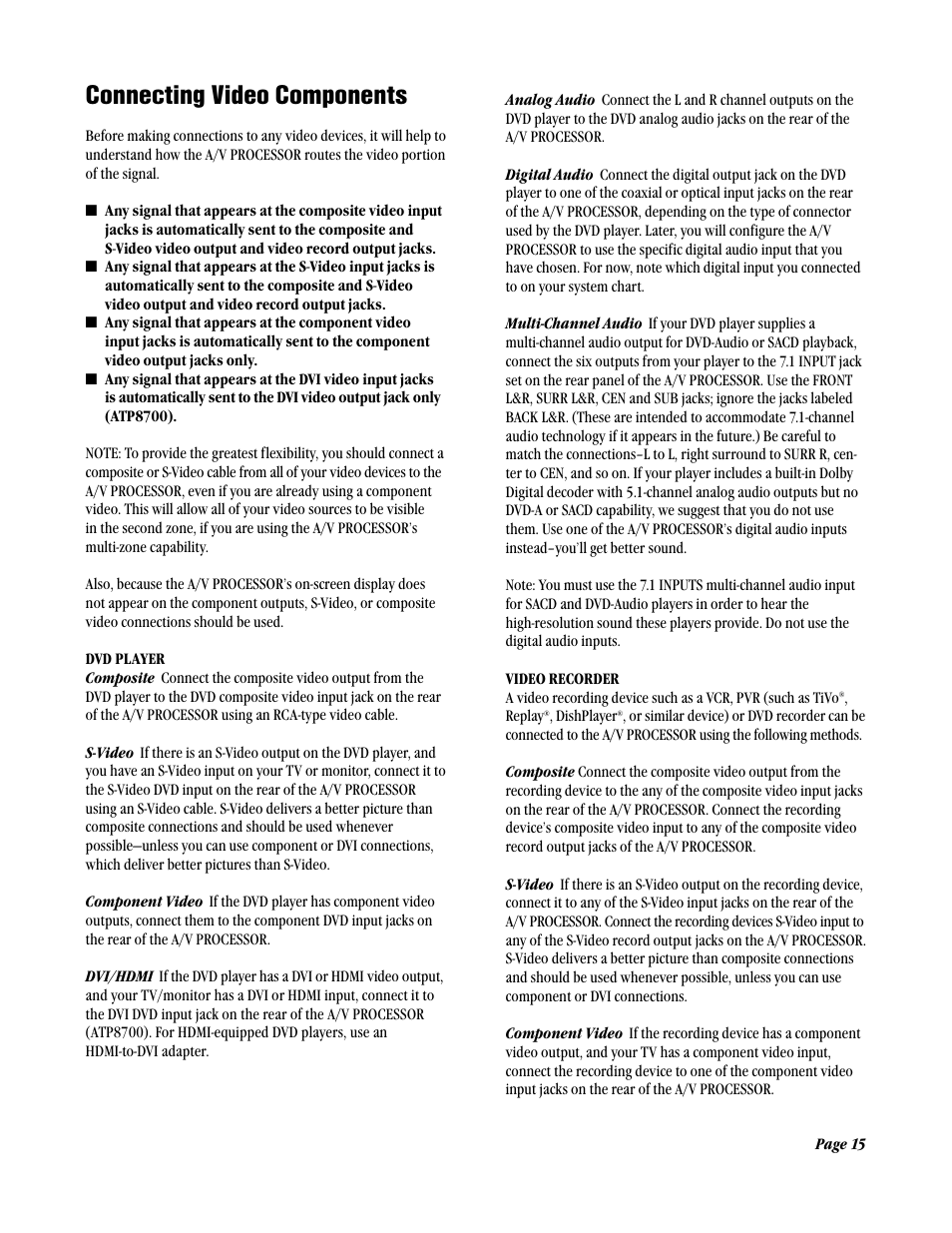 Connecting video components | ATI Amplifier Technologies ATP8700 User Manual | Page 15 / 36