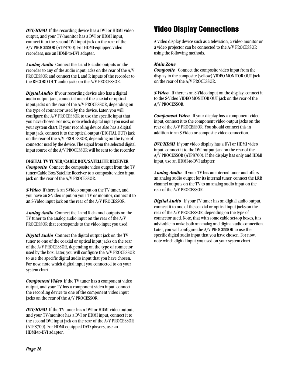 Video display connections | ATI Amplifier Technologies ATP8700 User Manual | Page 16 / 36