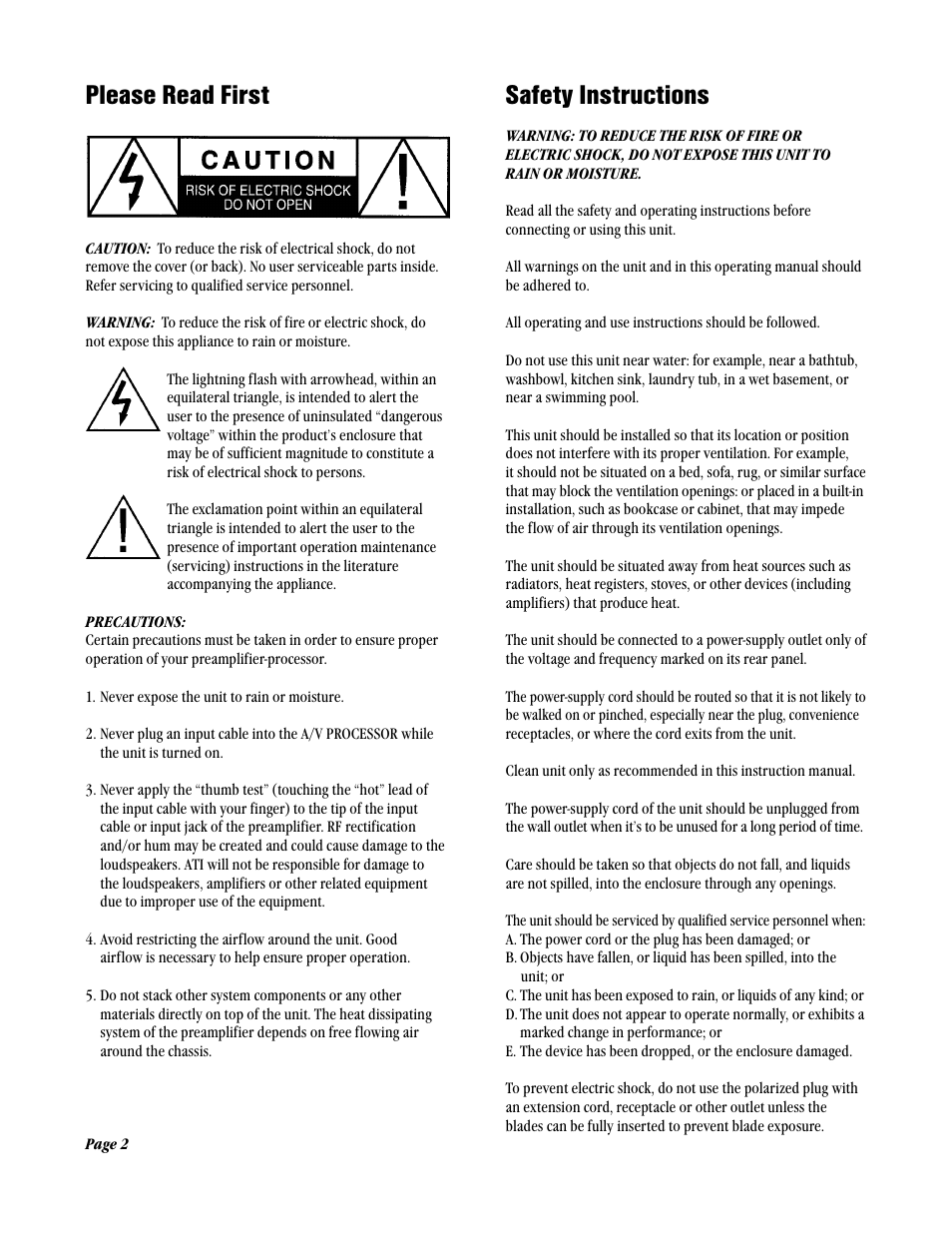 Safety instructions, Please read first | ATI Amplifier Technologies ATP8700 User Manual | Page 2 / 36